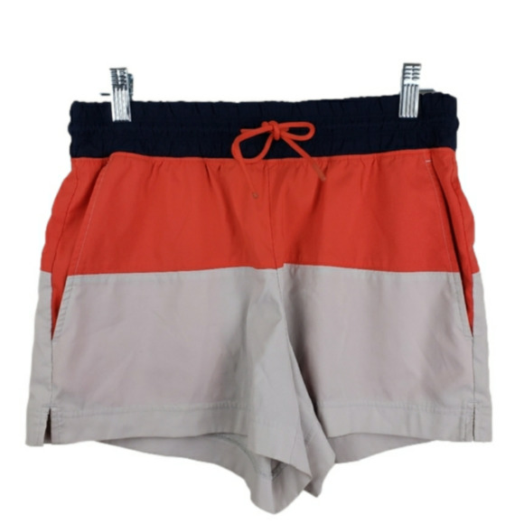 Athleta Oahu Color Block Shorts Size 4 Red Tan Outdoor Athletic Athletiture - Picture 1 of 11